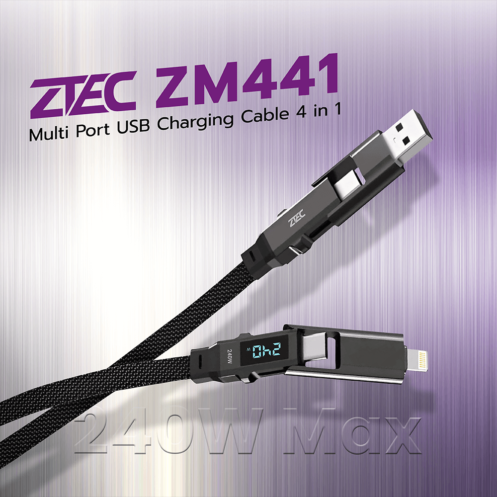 สายชาร์จไนลอนถัก ZTEC ZM441 4-IN-1 สีดำ รองรับชาร์จเร็ว 5A 240W_1